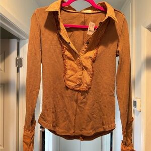 We The Free Brown Button-Down Shirt